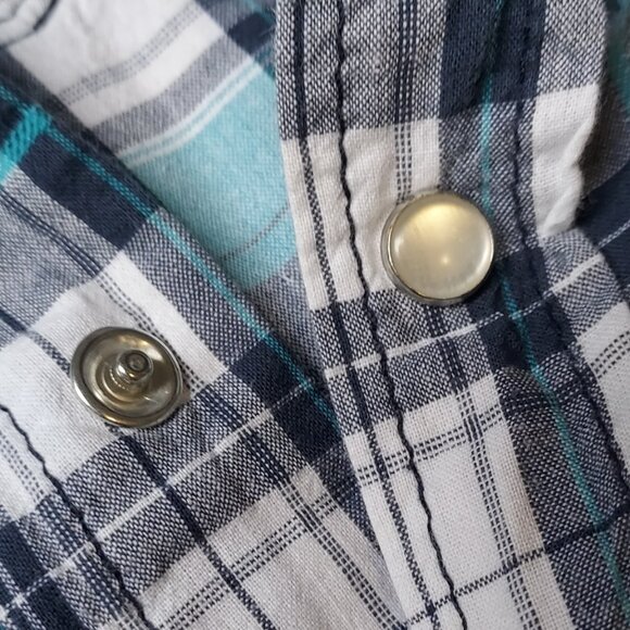 Pop Icon turquoise and white plaid cotton shirt - Picture 3 of 10